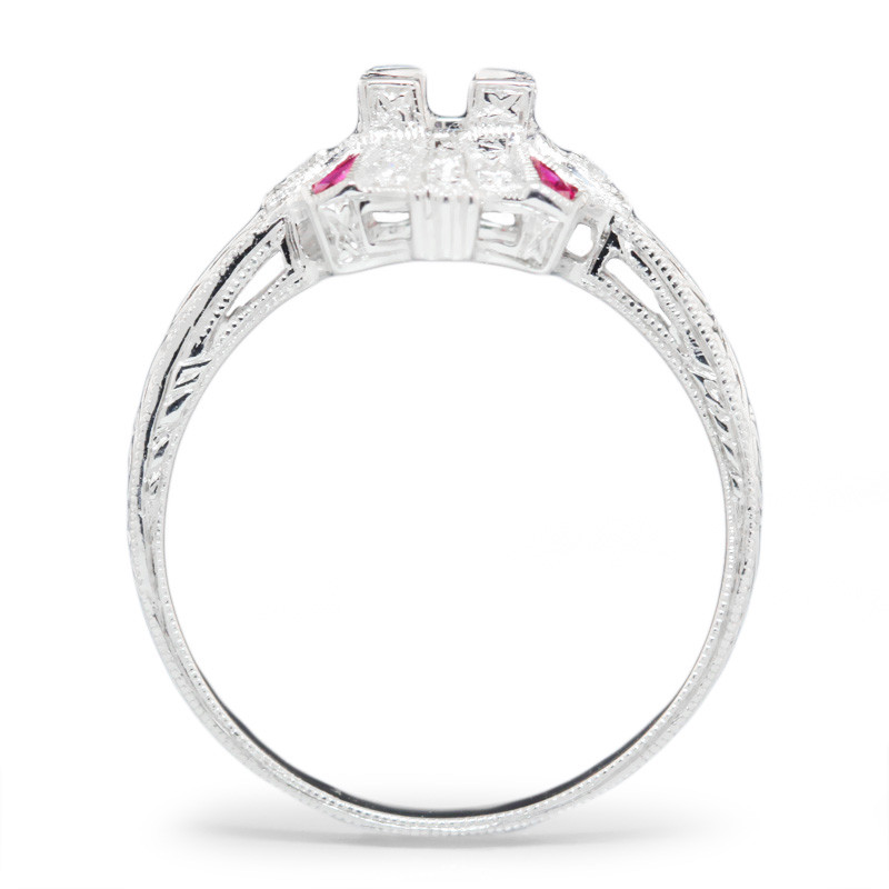 Ruby Semi Mount Ring Setting with Diamonds 18K White Gold .25ctw Fits 5MM