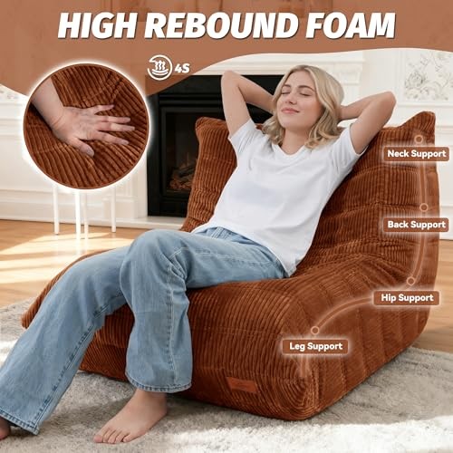 Bean Bag Chair,Giant Beanbag Chairs for Adults,Comfy Single Brown Corduroy