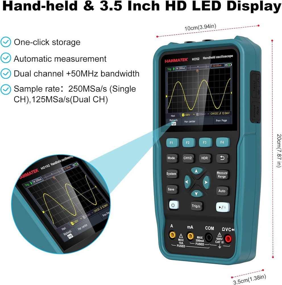 Mini Digital Oscilloscope with 2 Channels and Cursor Measurement Functionality