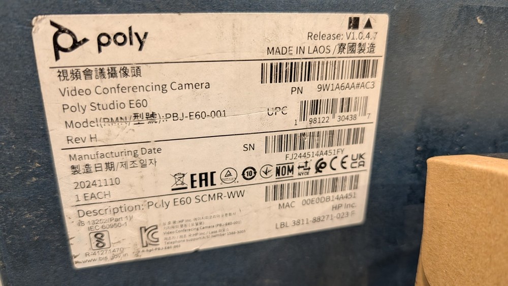 Poly Studio E60 Video Conferencing Camera - 16 Megapixel - 30 fps - Black - USB