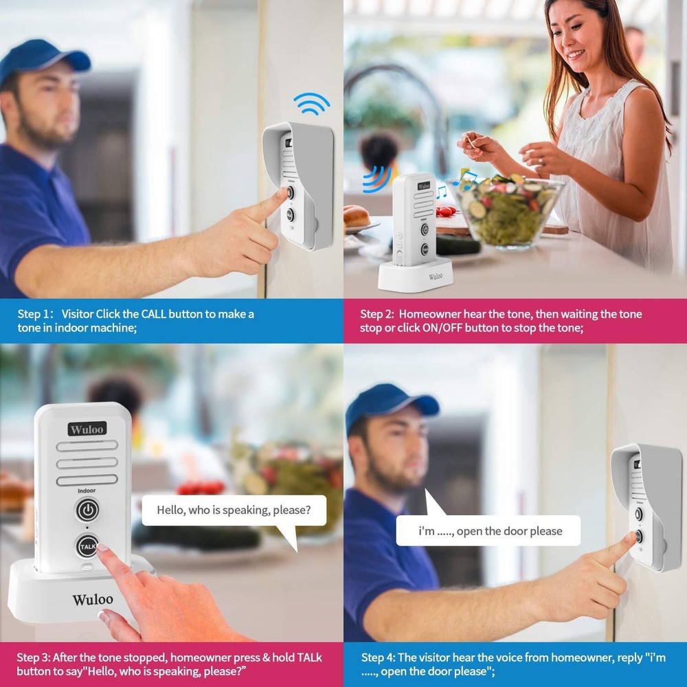 Wireless Doorbell Intercom For Home Security Door System Rechargeable Door Chime