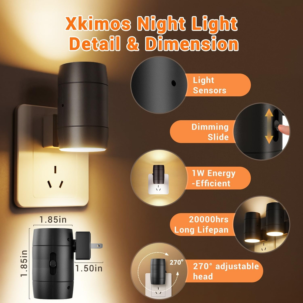 Night Light Plug In, Sensor Night Light Rotatable Adjustable with 270°, Auto Dus