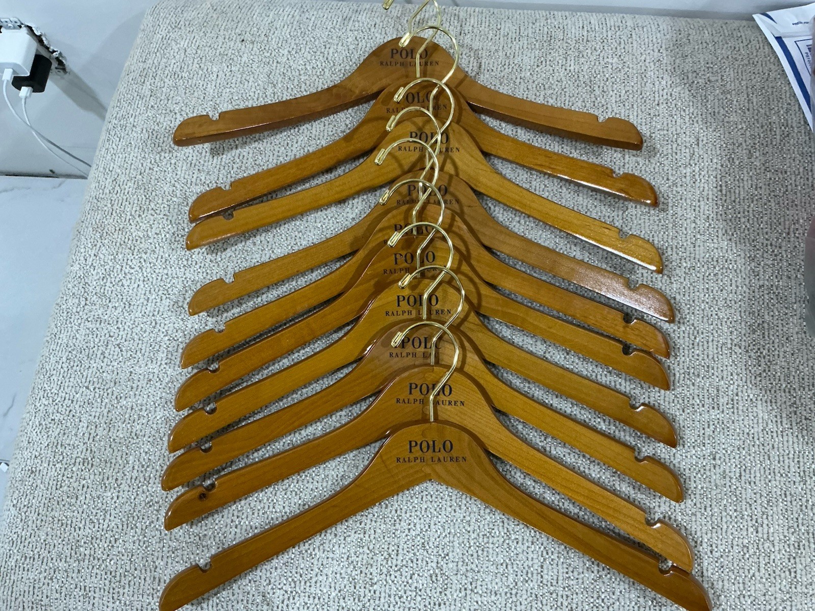 POLO Ralph Lauren LOT of 10 Brown Wooden Retail Store Curved Clothes Hangers