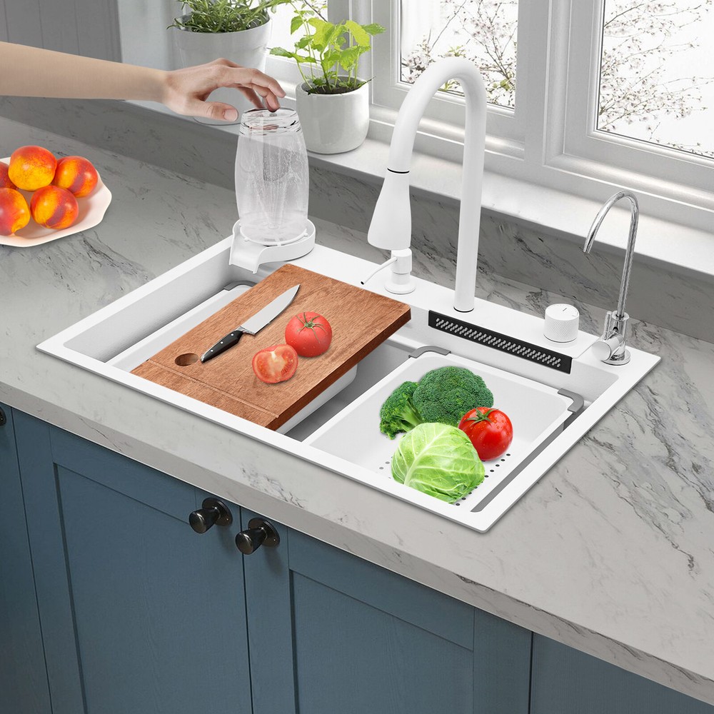Kitchen Sink Rectangular Countertop Sink Stainless Steel Sink w/ Pull-out Faucet