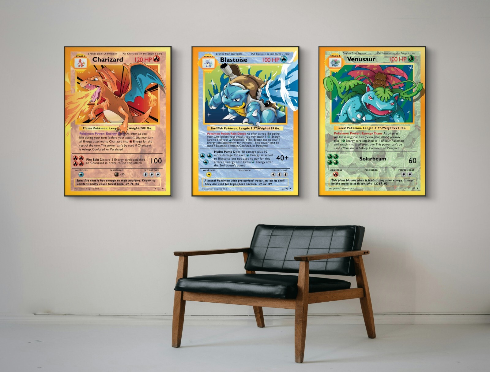 Set of 3 Starter Pokemon TCG Art piece canvas wall home decor Portrait Gallery