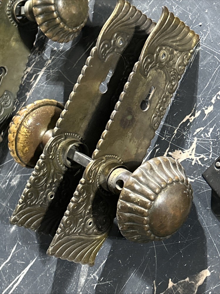 Antique Russell Erwin Hardware Knobs Mortise Plates Screws Set Thumb Lock...