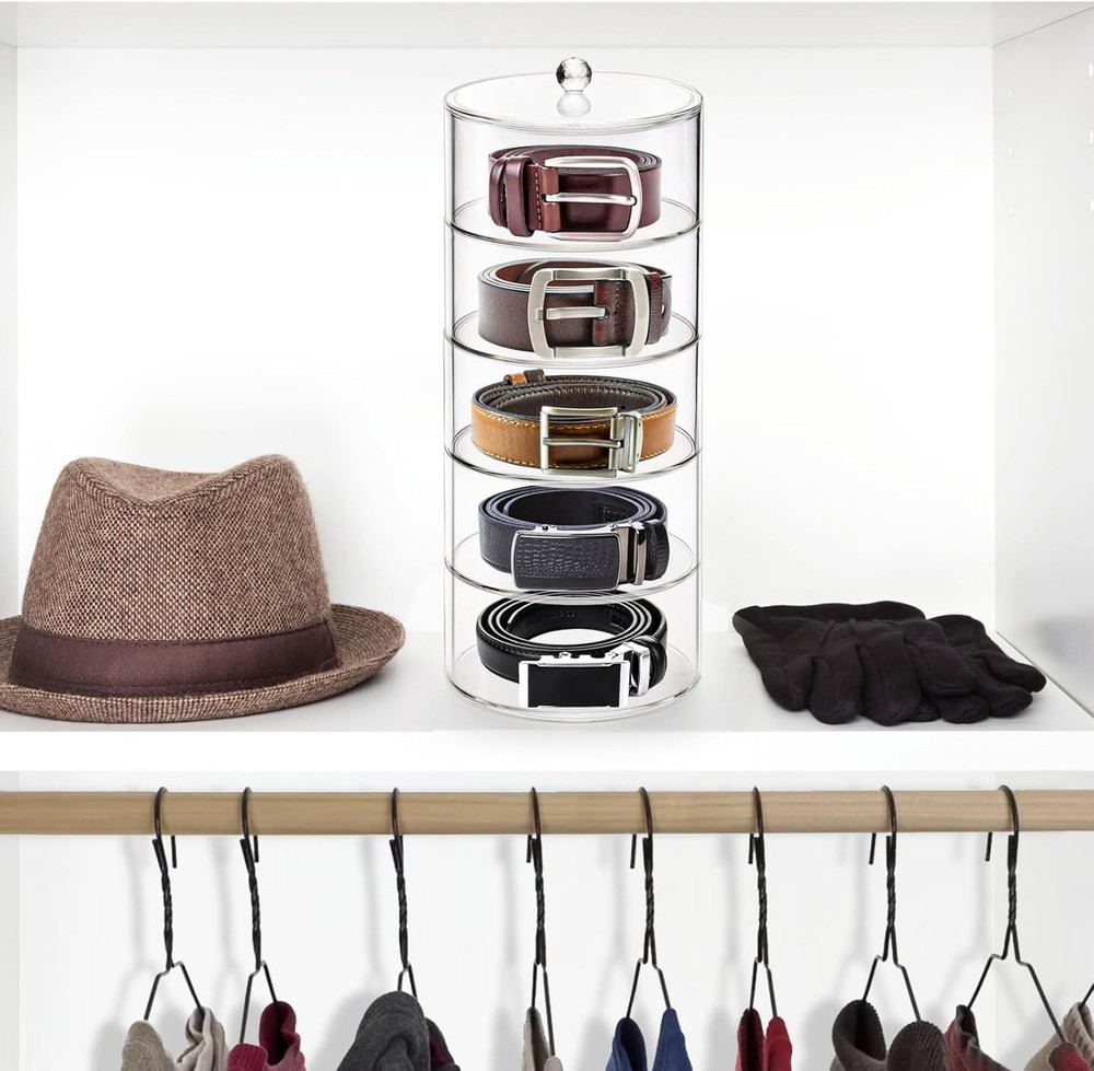 5 Layers Acrylic Belt Organizer, Stackable Belt Storage Box Clear Display Cas...