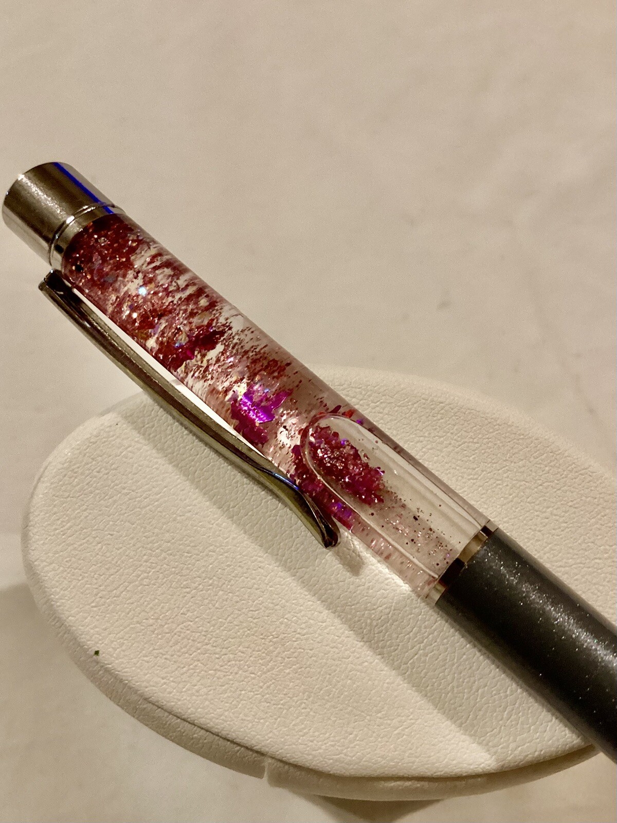 Handmade New Gray Float Pen w/floating Purple Weed Leaves & Glitter* Free Ship