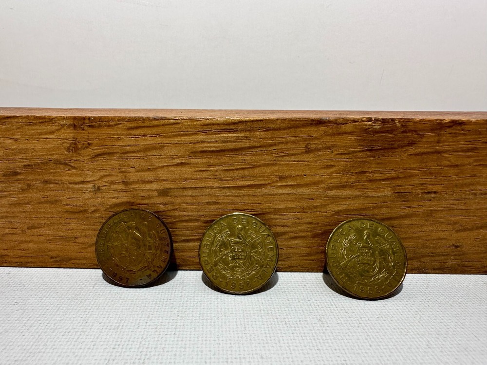 Guatemalan One Centavos, Repurposed 3 Coin Button Set, 1958 (2) 1957 (1)