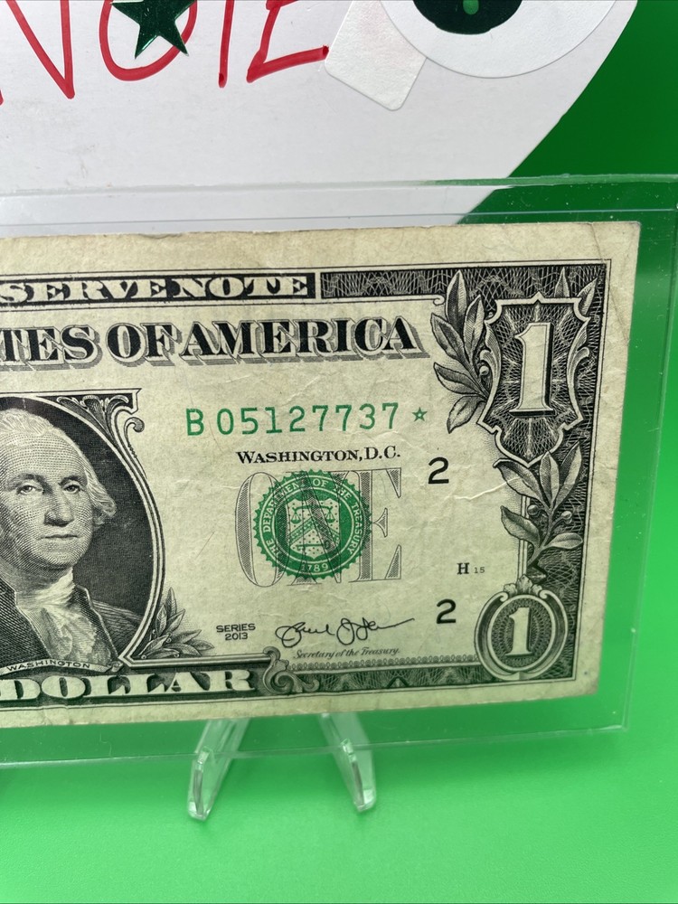 🌟Star Note 2013 B Duplicate Serial ERROR B05127737* Fancy Number $1 Bill D/C