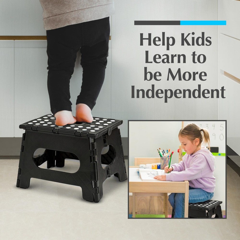 Handy Laundry Folding Step Stool - Sturdy Enough Collapsible 9 Inch, Black