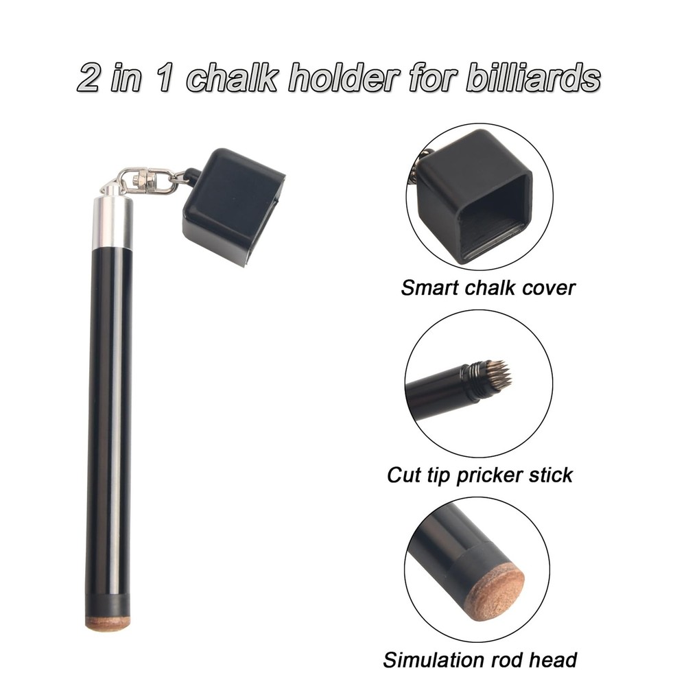 2-in-1 Billiard Pool Cue Chalk Holder with Cue Tip Scuffer Tool Accessory