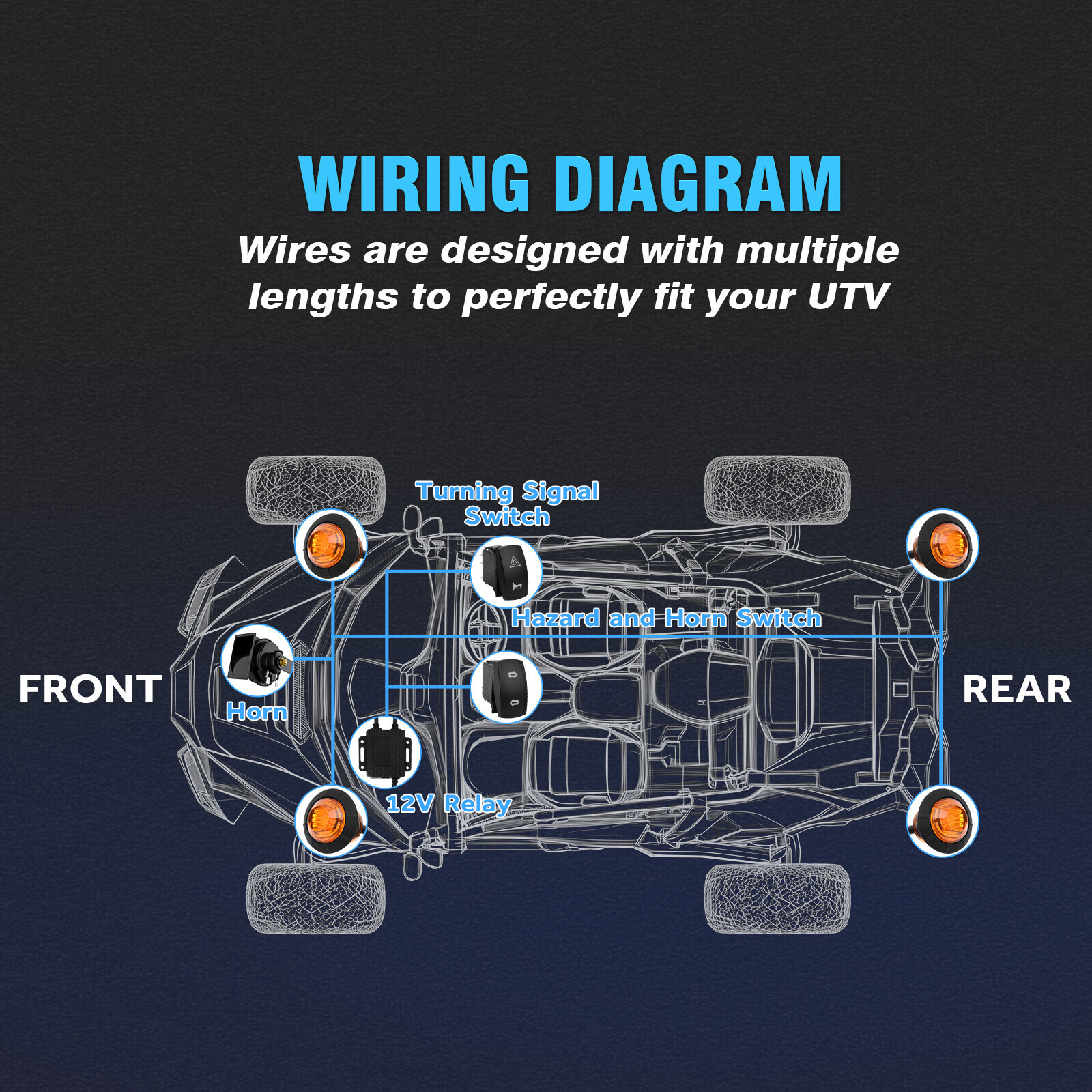 Universal UTV ATV Turn Signal Street Legal Kit for Polaris Ranger General CFMOTO