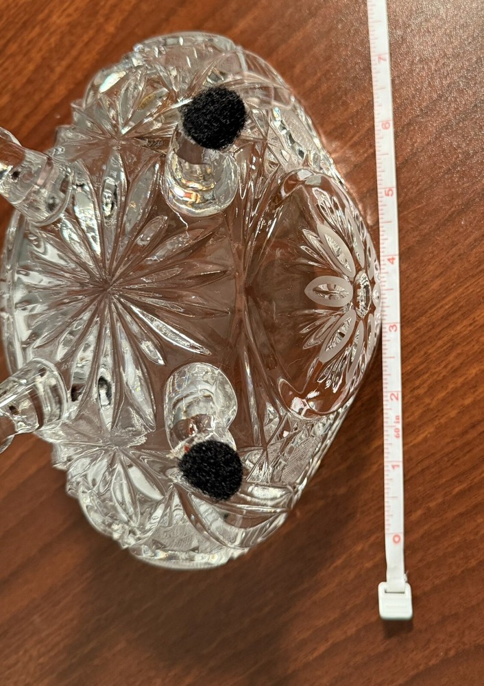 Large Heavy Etched Crystal Covered Oval Bowl/Dish