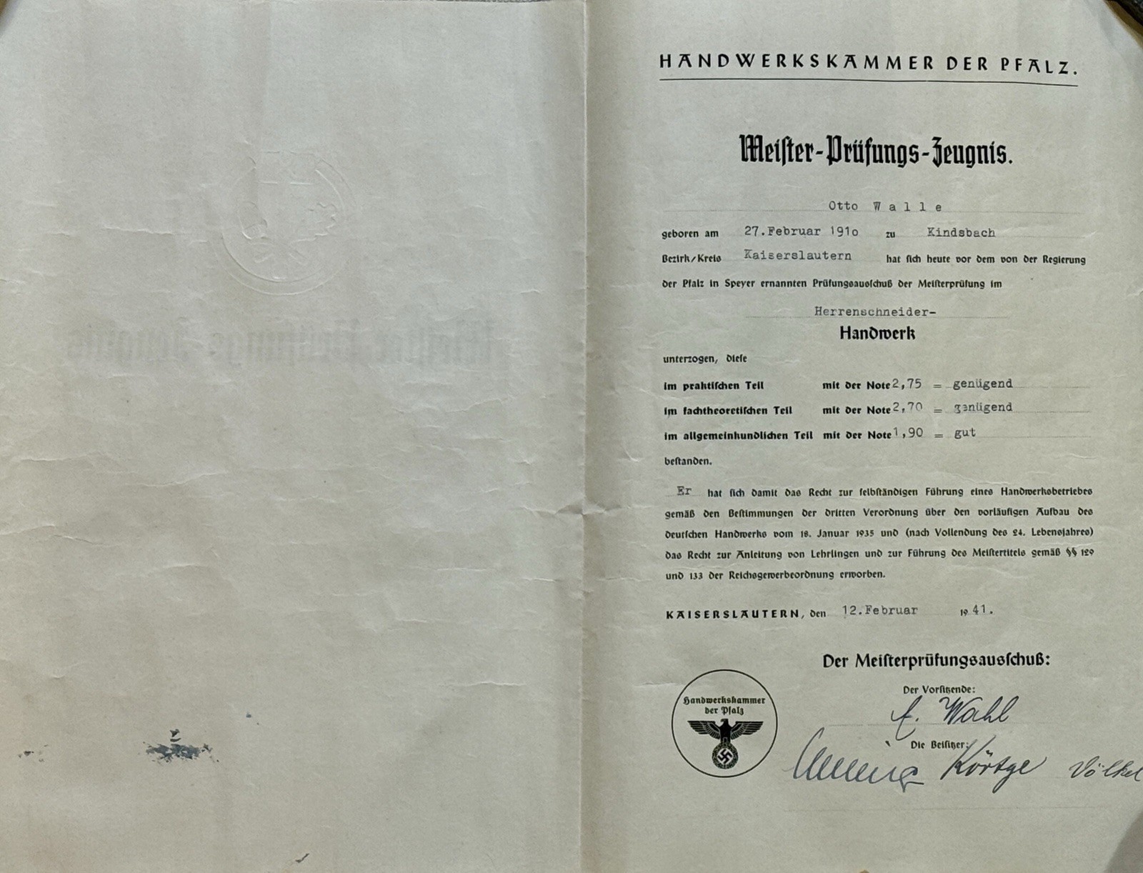 German Tailor Certificate Lot 1934–1941 Munich Meister Sewing Documents