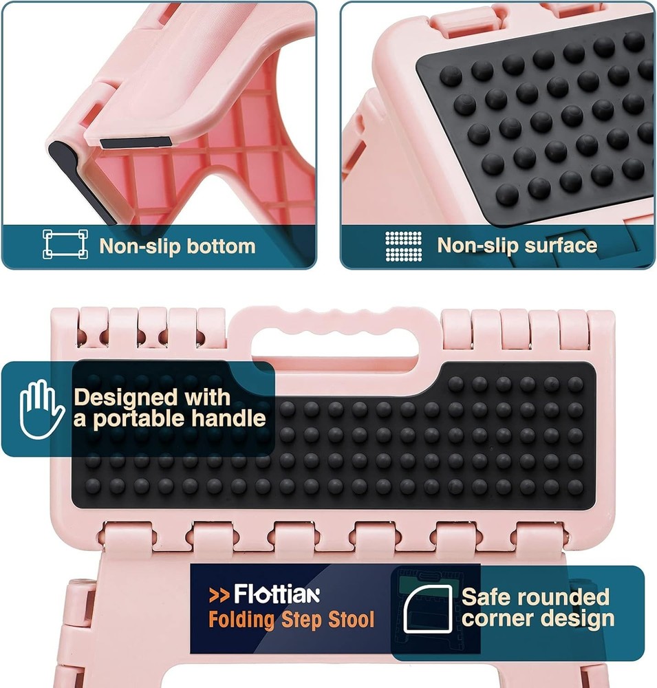 Portable Sakura Pink Step Stool - Foldable Design, Sturdy & Safe for All Ages