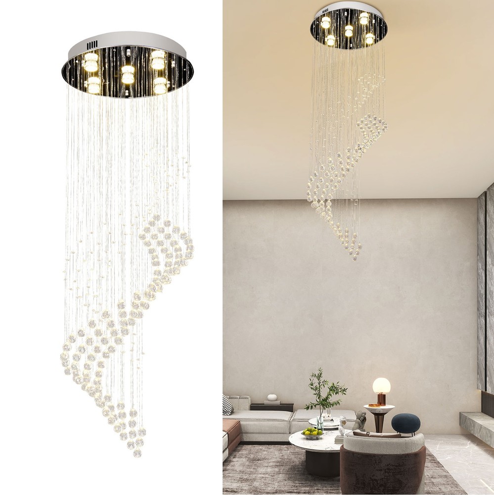 Modern Rectangular Crystal Chandelier LED Pendant Lighting Chrome Ceiling Light