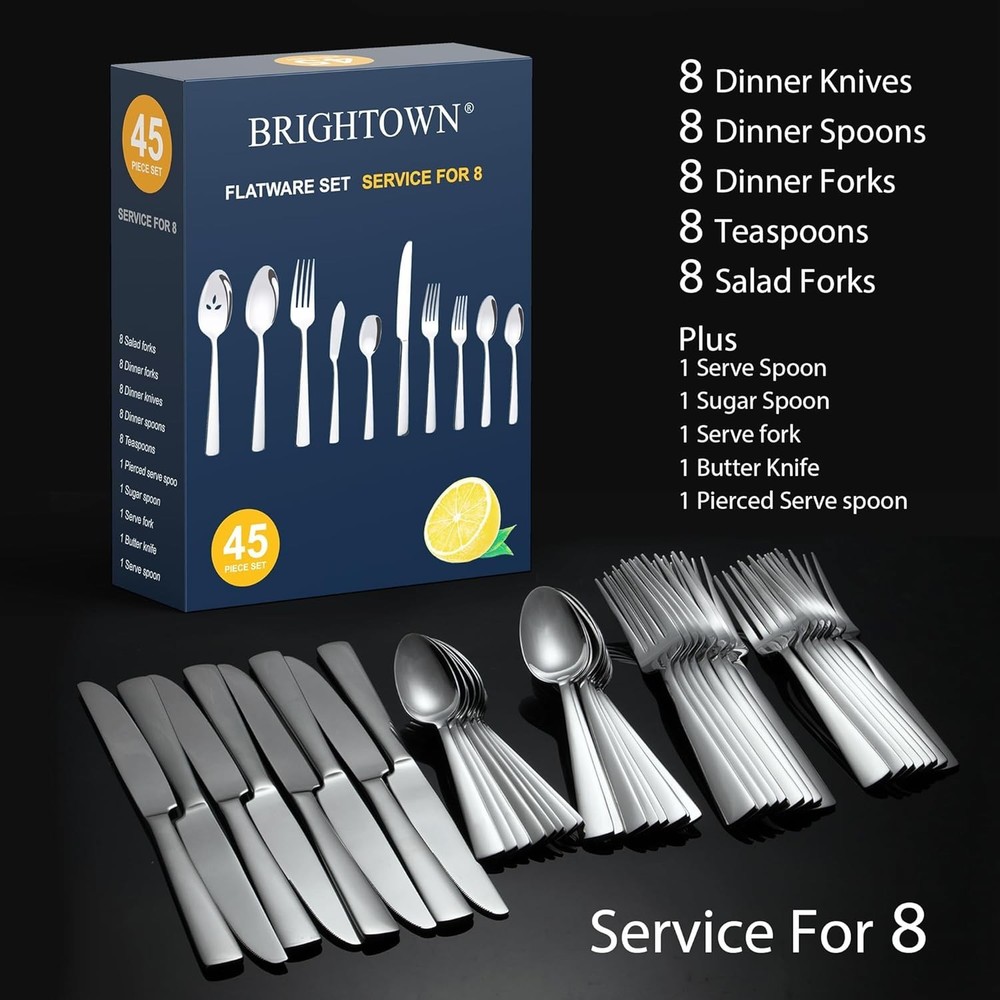 45-Piece Flatware Sets Silverware Set for 8 Durable Stainless Steel Tableware