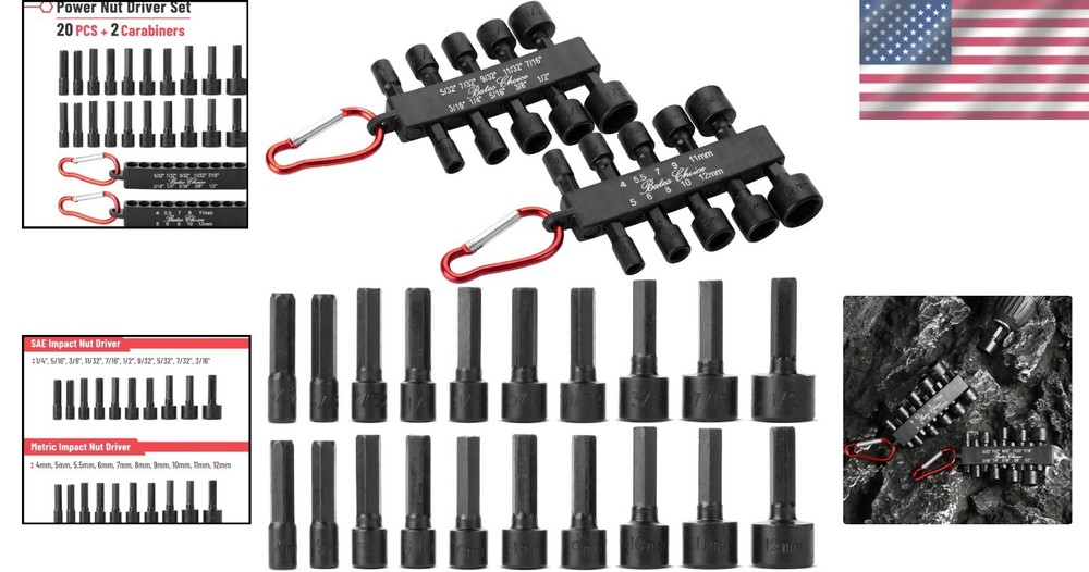 Chrome Vanadium 20-Piece Nut Driver Set - Durable SAE & Metric Tools Included