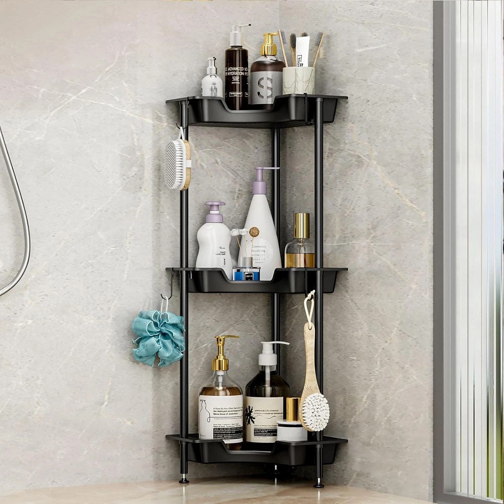 Corner Shower Caddy Standing - 3 Tier Rustproof Plastic Shower Caddy, Floor Corn