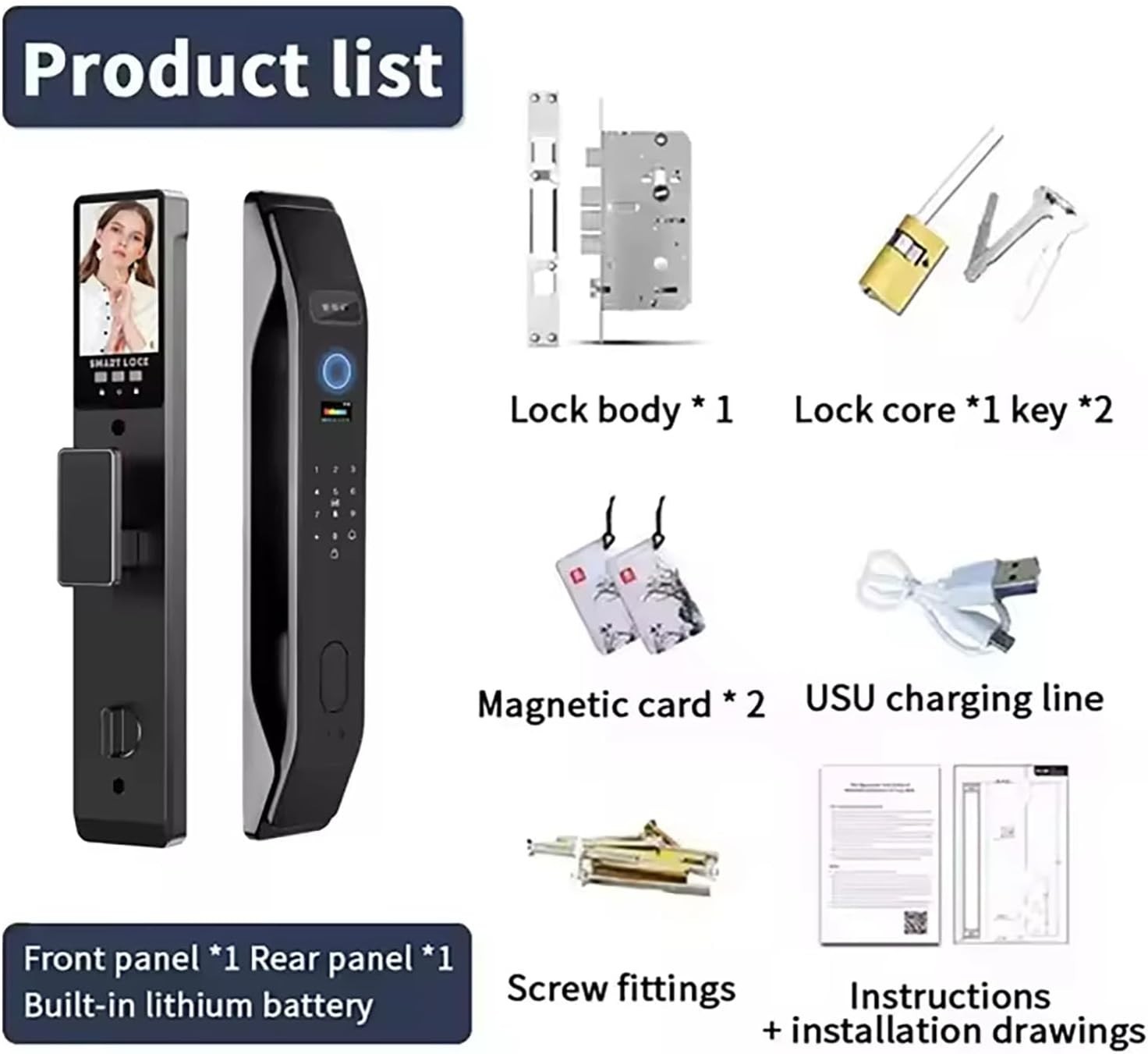 3D Face Recognition Fingerprint Password Smart Door Lock with Camera Security