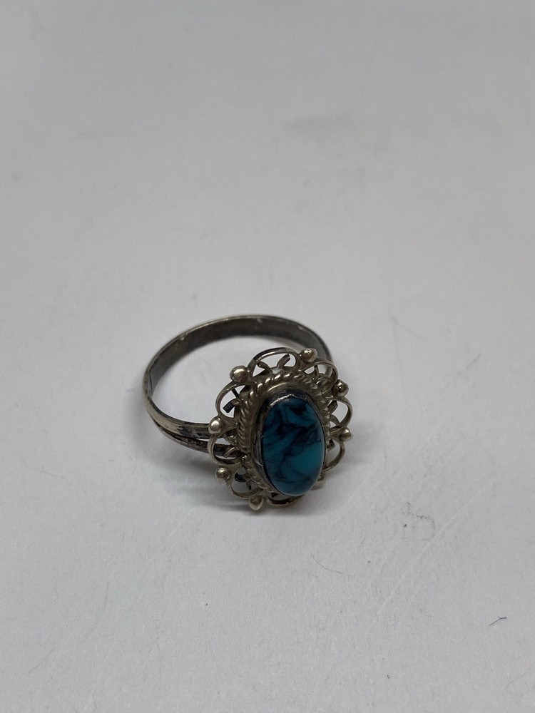 SIZE 6 2.1g STERLING SILVER FILIGREE TURQUOISE NATIVE AMERICAN RING