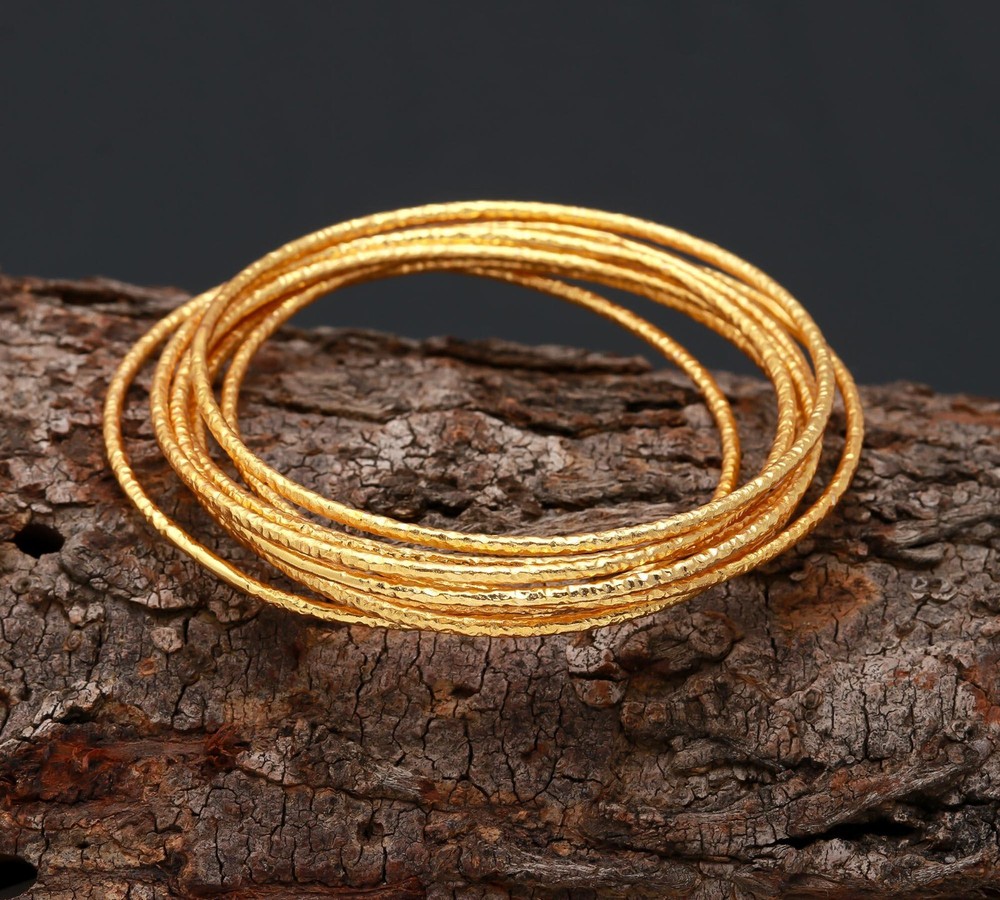 925 Sterling Silver Bangles Gold Plate Bangle 7 PC SET Plain Turkish Bangle