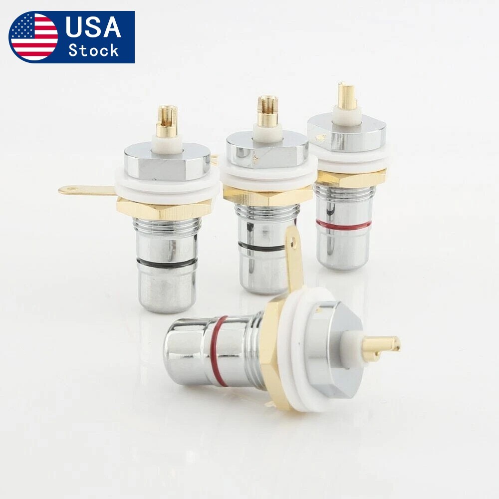 4X Rhodium Plated RCA Socket female Panel Mount plug Hifi Audio Terminal Chassis