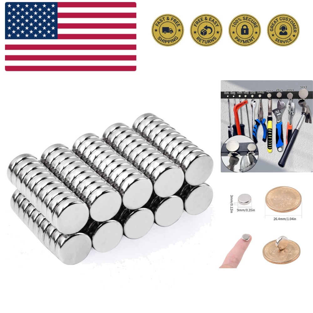 100 Pcs Neodymium Disc 9mm x 3mm