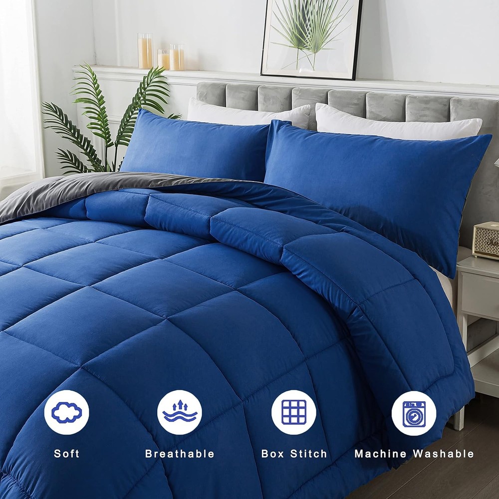 Size Comforter Set -All Season Bedding Comforters Sets with 2 King Blue/Grey