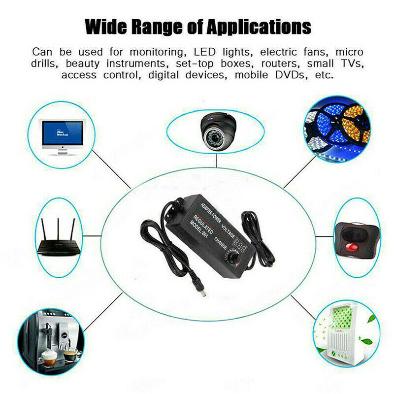 Adjustable AC/DC Power Supply Adapter Charger Variable Voltage 3V-24V Universal