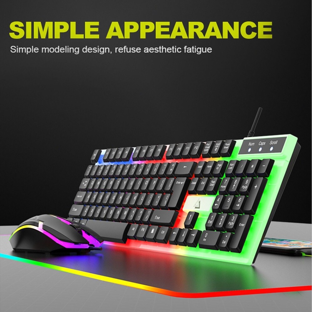 Rainbow LED Gaming Keyboard and Mouse Set Multi-Colored Backlight Mouse