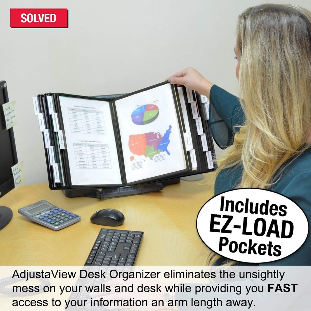 Ultimate Office AdjustaView 20-Pocket Desk Reference Organizer Easy-Load Black