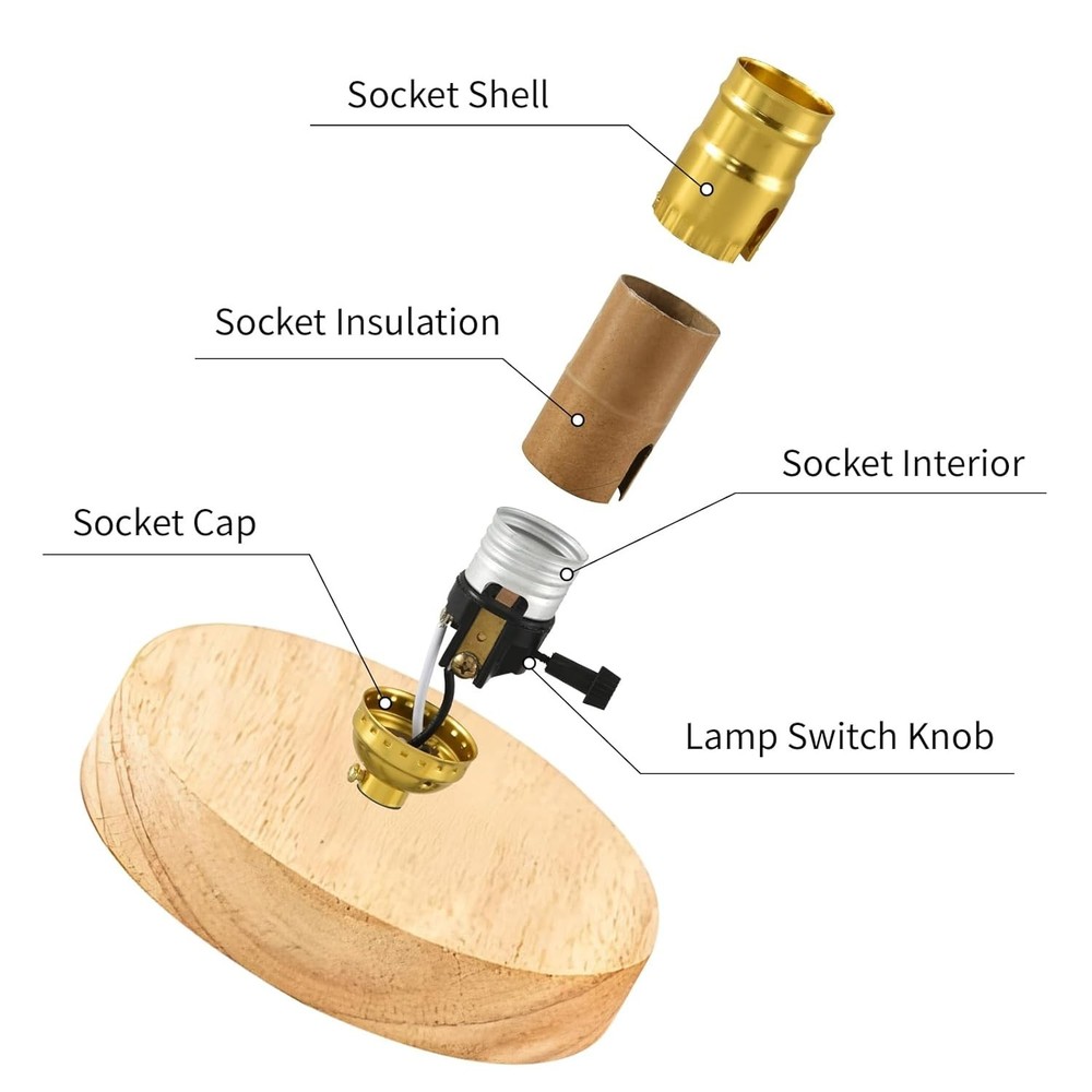 Lamp Socket Replacement, Threaded Base Light Socket DIY, 3-Way Turn Switch Knob