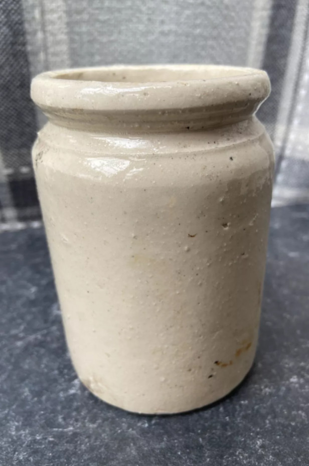 3 Old Ironstone Pots, Stained And Crazed