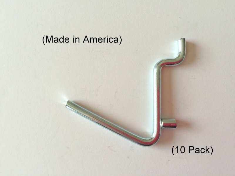 (10 PACK) Angle 1 1/2". All Metal Peg Hooks For 1/8 & 1/4 Inch Pegboard (USA)
