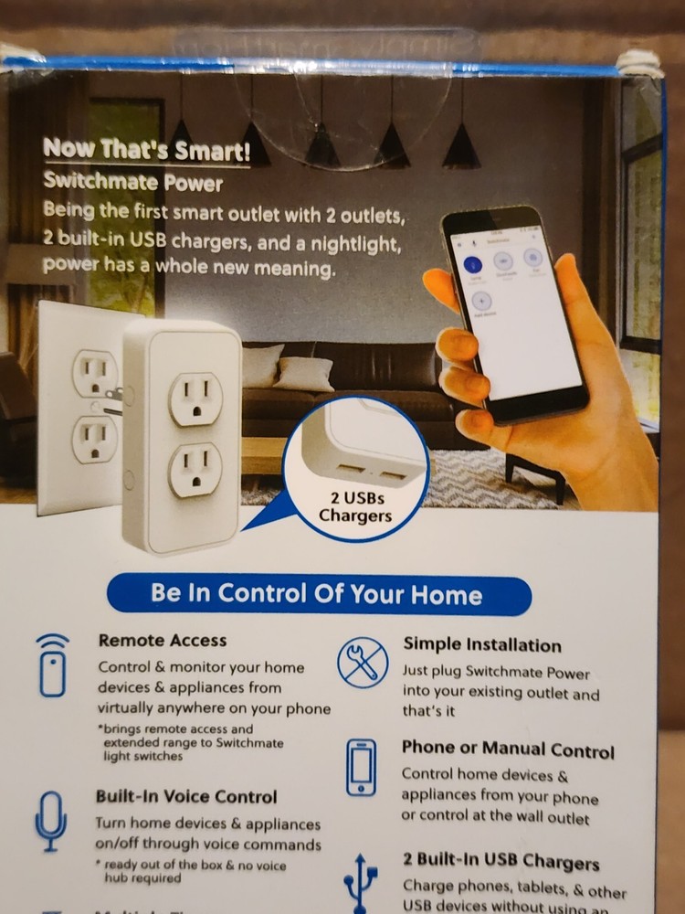 SimplySmart Home Snap-On Smart Power Outlet Voice Control Multiple Timer + 2 USB