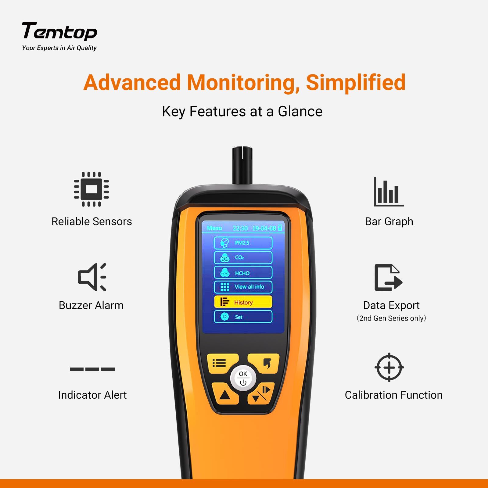 Temtop M2000 2nd Air Quality Monitor PM2.5/10 CO2 HCHO Formaldehyde Detector