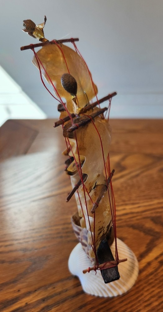 Vintage Handmade iridescent Seashell Sailboat - Mint