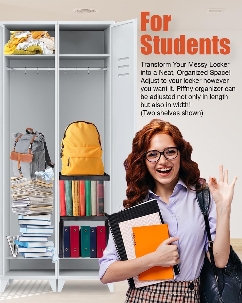 Locker Organizer Shelf， Adjustable Width and Height, Ideal Locker (Pink)