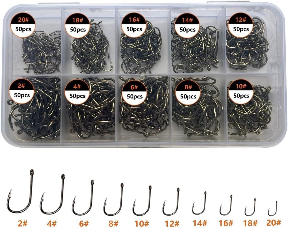HDV / / Small Fishing Hooks, 10 Different Sizes Tiny Fish Hook Set for