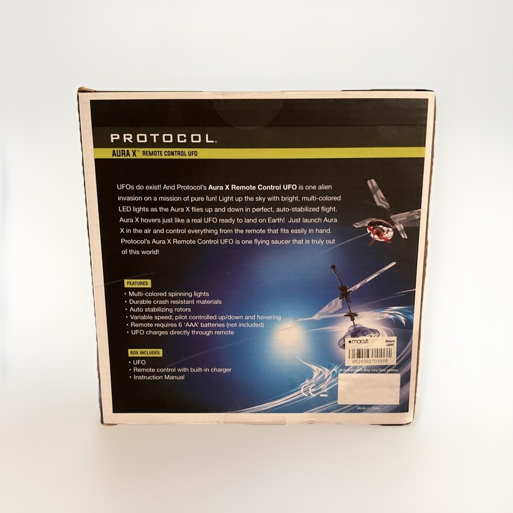 Protocol Aura X Remote Control RC UFO w/ Multi- Colored Lights Auto-Stabilizers