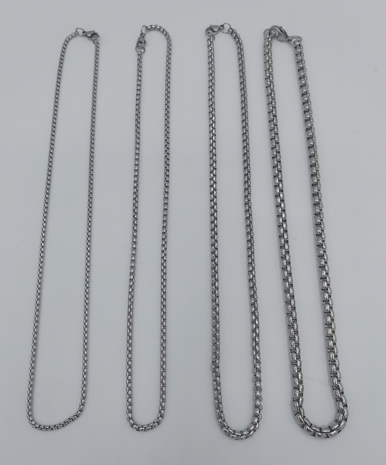 2/2.5/3/4/5mm 16-60" SMOOTH BOX ROPE SILVER STAINLESS STEEL CHAIN NECKLACE