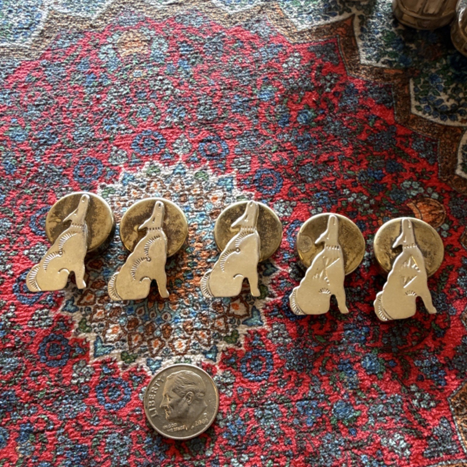 Lot of 5 Vintage Sterling Silver howling moon wolves