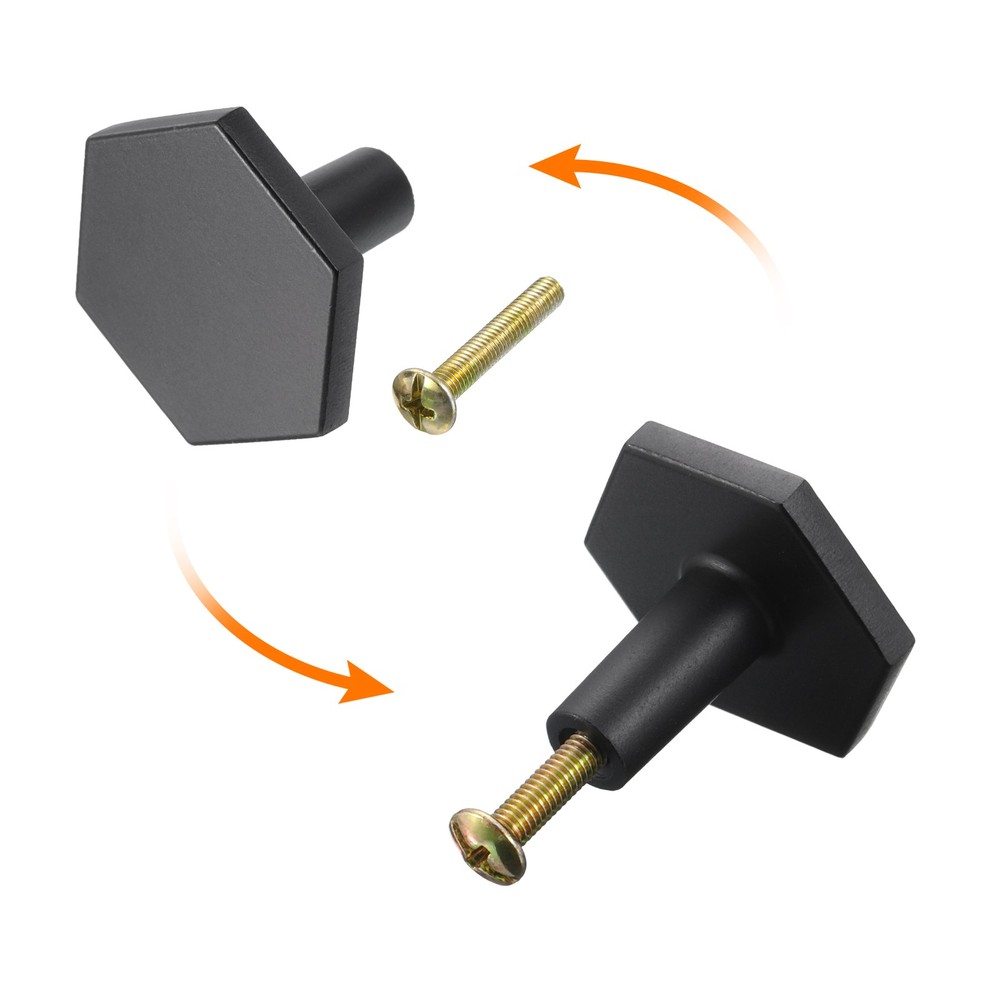 4 Pack Solid Knobs Hexagon Zinc Alloy Cabinets Knob with Screw M4 Black