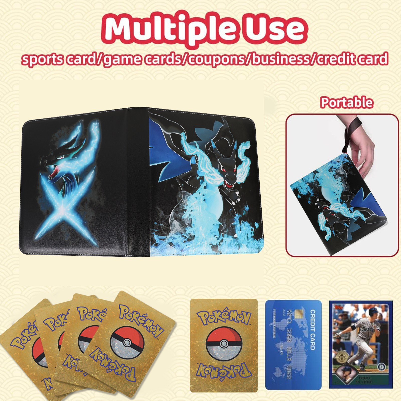 900 Card Pocket Binder 9 Pockets Trading Cards Album Folder - Super Charizard X