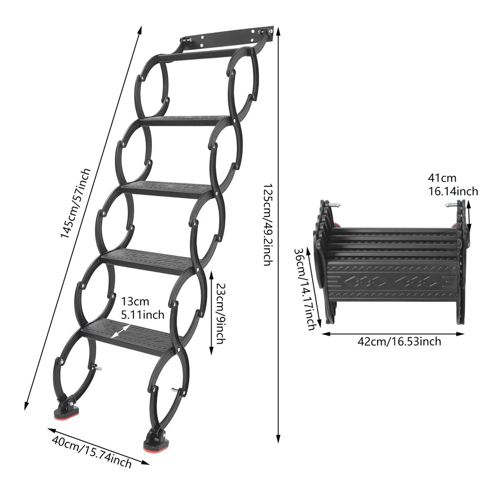 5 Steps Wall Mounted Ladder Telescoping Step Ladders Retractable Folding Stair
