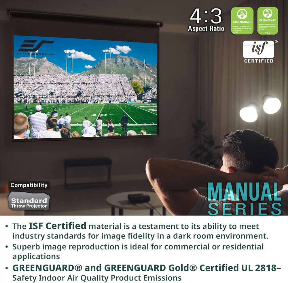 Elite Screens Manual Series, 71-INCH 1:1, Pull Down Projector 71