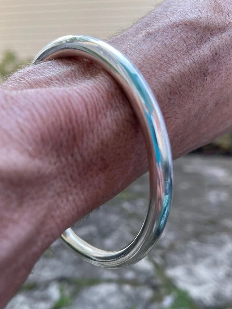 MASSIVE HEAVY 7mm Thick Chunky Solid Sterling Silver Round Bangle Bracelet Plain