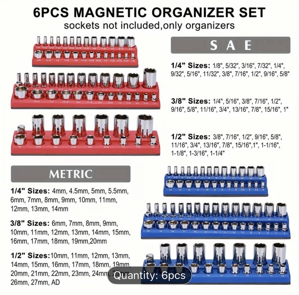 6 Pc Magnetic Socket Holder/organizer Set